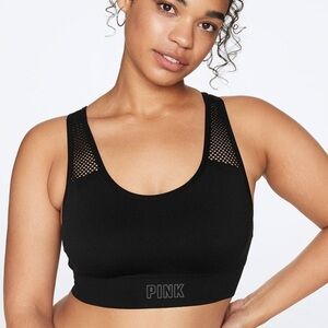 Pink Sport Lightly Lined Seamless Black Racerback Bra Size Small